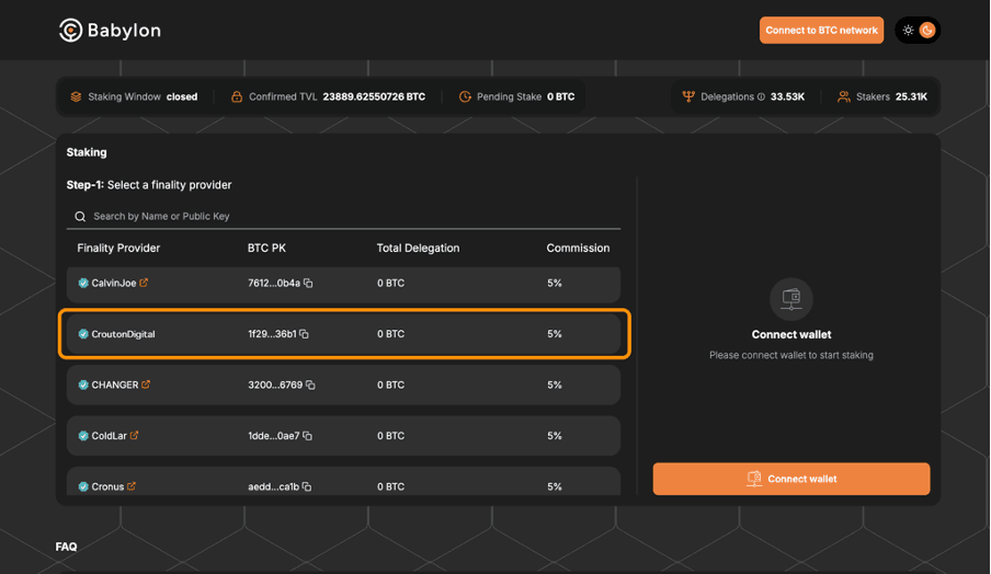 Babylon Staking Dashboard