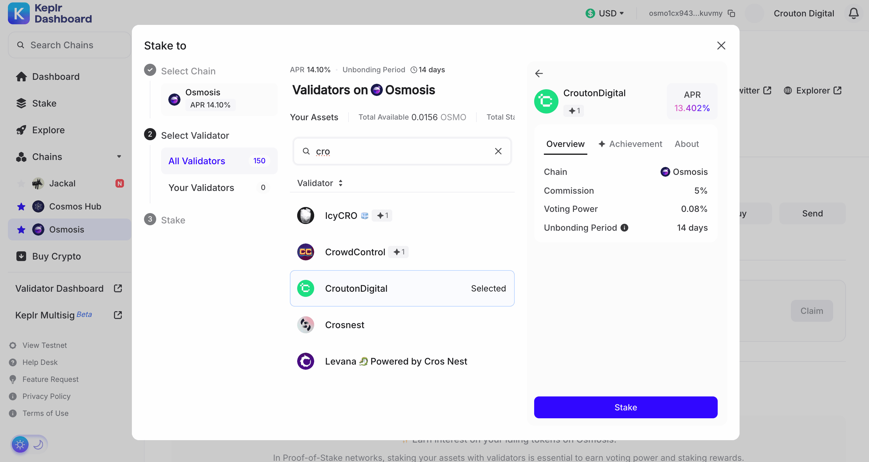 Delegating OSMO Tokens